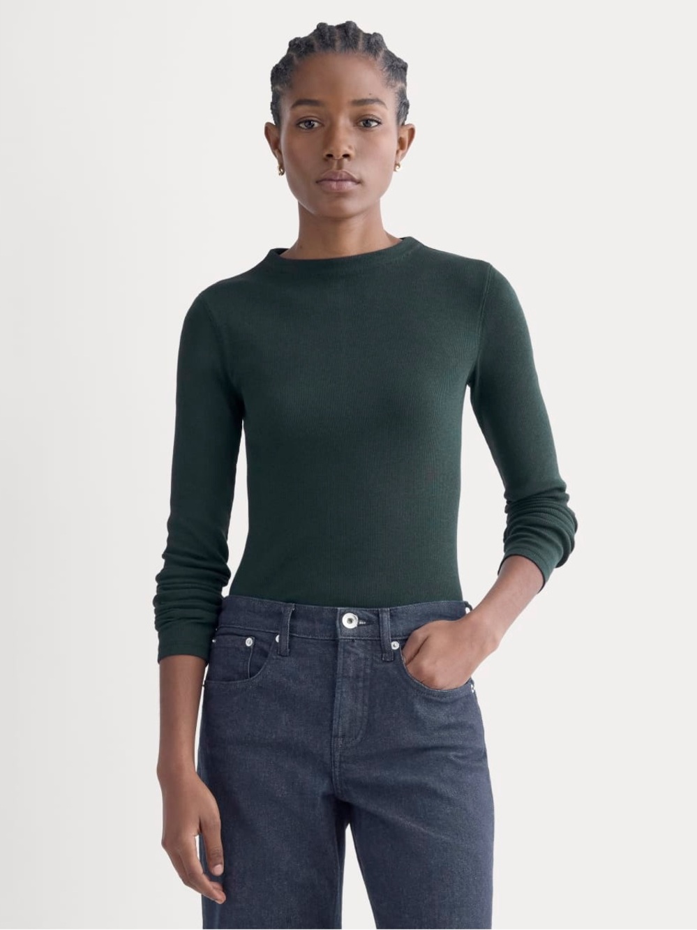 Everlane the Luxe Rib Funnel Neck Tee in dark sea NWOT